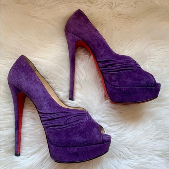 Christian Louboutin Peep Toe Suede Heels - Picture 3 of 8